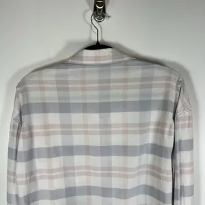 Free People LoveLand Pastel Plaid Button Down‎ Frayed Hem Boho Shirt Small thumbnail 8
