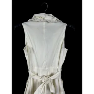 Samuel Dong Bubble Hem Dress M Ivory Ruffle Draped Collar Belted Cocktail thumbnail 6