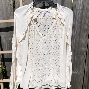 REISS Flora Broderie Scalloped Sleeves Ivory Cream Top Blouse 4 thumbnail 8