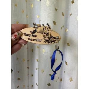 Unbranded Horse Lovers Laser "They See Me Rollin" Engraved Wooden Oval Key Ring thumbnail 2