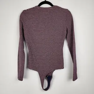 Madewell Long Sleeve Bodysuit Top Crewneck Striped Red Navy White Size M thumbnail 3