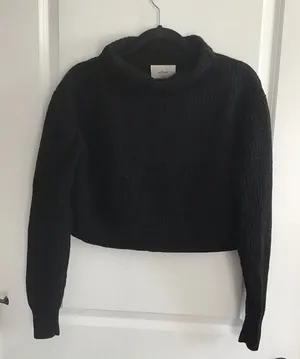 Wilfred Free‎ Womens Crew Neck Long Sleeves Cropped Sweater Black Wool Size M thumbnail 1