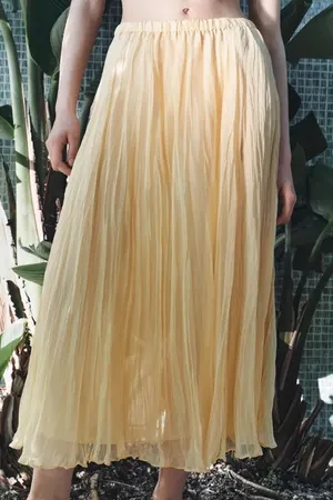 Zara Pleated Cream Maxi Skirt Flowy Summer Casual Style thumbnail 10