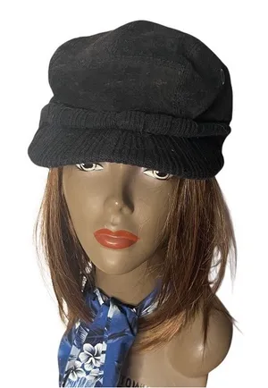 WILSONS LEATHER Black Suede Newsboy Cap Quilted Lined Ear Flaps Hat S/M UNISEX thumbnail 1