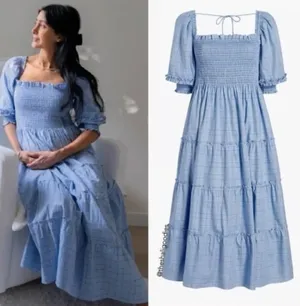 Hill House The Nesli Nap Blue Plaid Puff Sleeve Cottage Dress Size XS thumbnail 2