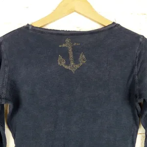VTG Sinful Affliction Thermal Waffle Top Women M Black Destroyed Bird Tattoo Y2K thumbnail 13