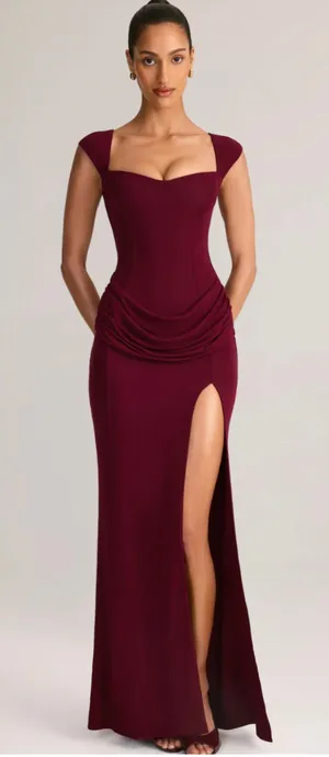 Oh Polly Elva Modal Sweetheart Neck Cowl Waist Maxi Dress in Wine Size XL thumbnail 1