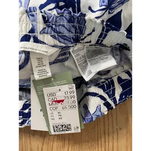 B98 New Women’s H&M Tropical 🌴 Leaf Print Shorts Viscose Linen White Navy XL thumbnail 4