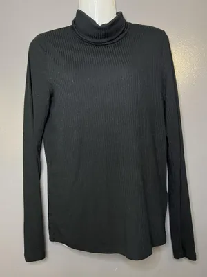 Madewell Shirt Womens Medium Black Ribbed Turtleneck Long Sleeve Stretch Top thumbnail 2