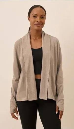 Pact Luxe Essential Swing Cardigan S Taupe Open Front Lightweight thumbnail 1