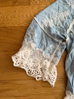 L - Democracy - Light Blue Boho Tunic with Cream Crochet Trim thumbnail 4