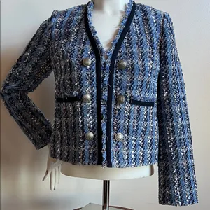 Express Navy and Silver Textured Blazer XS old silver military buttons thumbnail 2