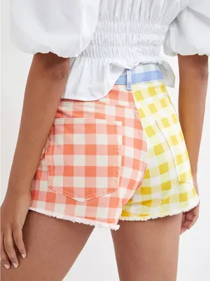 NWT FARM Rio x Anthropologie Gingham Patchwork Shorts L thumbnail 3