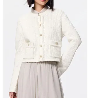 GU (Uniqlo) Fringe Double Pocket Knitted Jacket in Off White thumbnail 1