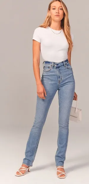 NWT Abercrombie & Fitch Curve Love The 90s Slim Straight Jeans 27/4 Short thumbnail 1