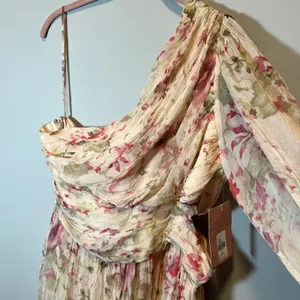 Anthropologie BHLDN Iris Floral One Shoulder Cutout Maxi Dress Cream Pink XL NWT thumbnail 5