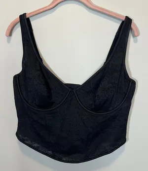 Victoria's Secret PINK Black Lace Corset Bra Top Underwire Floral XL thumbnail 1