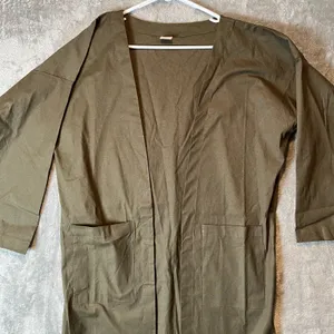 Sseko One Size Olive Green Linen Blend Long Duster Open Front Lagenlook New thumbnail 3