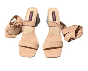 Wild Diva Suede Ankle Tie Wrap Sandals - Rhinestone Chunky Block Heel - NWT (No Tags) Size 8 thumbnail 1