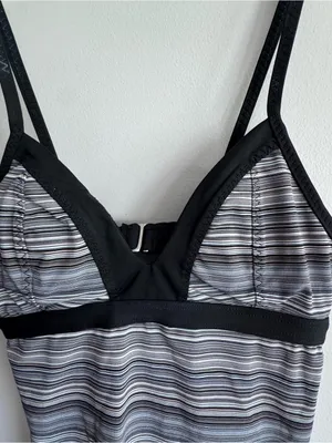 Athleta Black and Gray Striped Tankini Swim Top XS thumbnail 6