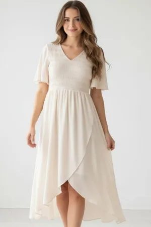 Anthropologie Roolee Ruched Bust V-Neckline Mock Wrap Midi Dress thumbnail 1