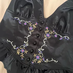Kimchi Blue Black Satin Halter Top with Embroidered Florals thumbnail 3