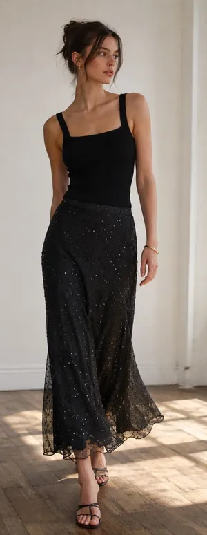Tahari 100% Silk Beaded Maxi Skirt thumbnail 1