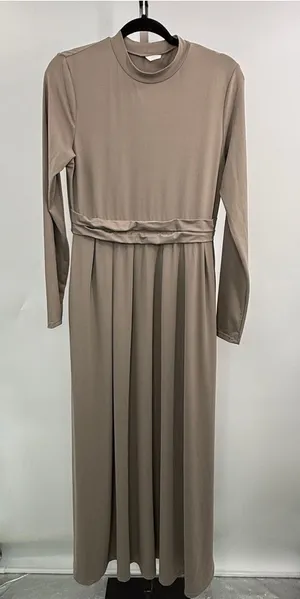 Halara SoftlyZero Maxi Dress M Taupe Mock Neck Pleated Long Sleeve thumbnail 1