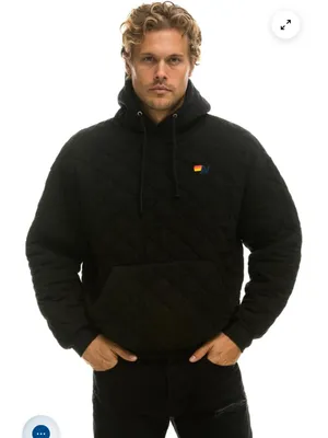 Aviator Nation Quilted Black Relaxed Pullover Hoodie - Unisex thumbnail 3