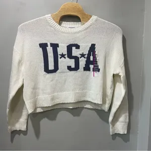 NEW Grayson Threads USA Graphic‎ Sweater Off White Cropped Crop Knit XXL thumbnail 3