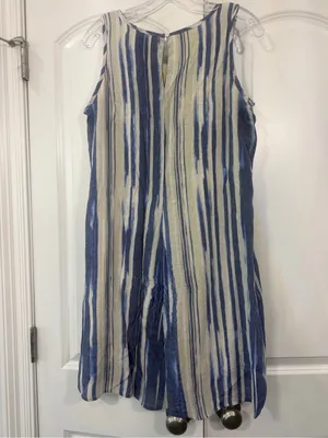 Sleeveless Striped Mini Dress in Blue and Cream thumbnail 4