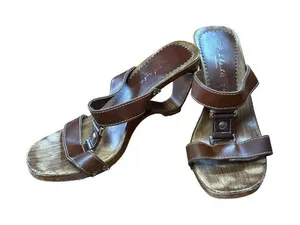 Italian Shoemakers Contesa‎ Wood Look Wedge Brown Sandals Sz 6 Made In Italy thumbnail 1