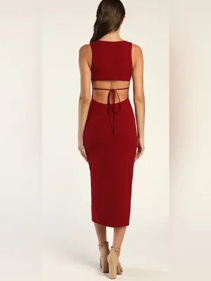 Lulus Women's Sleeveless Scoop-Neck Midi Dress in Burgundi. thumbnail 2