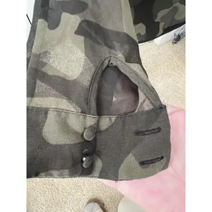 White House Black Market Camo Tie Neck‎ Puff Shoulder Blouse XXS Olive Green thumbnail 6