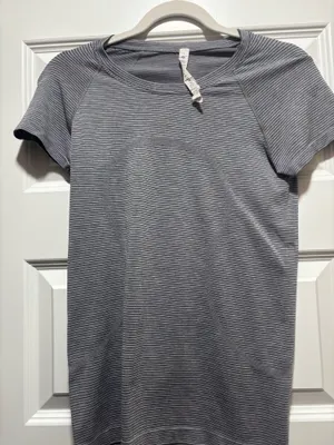 Lululemon short sleeve swiftly tech grey and black stripe thumbnail 1