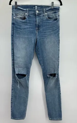 7 For All Mankind The Ankle Skinny Distressed Knee Holes Denim Jeans Size 29 thumbnail 1