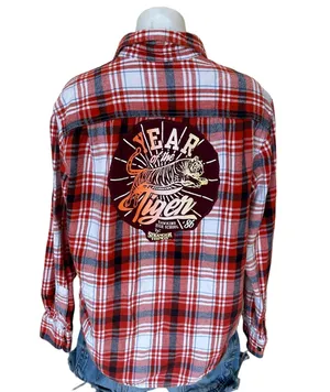Stranger Things Plaid Flannel Shirt MEDIUM Oversize Unique Hawkins Tigers thumbnail 2