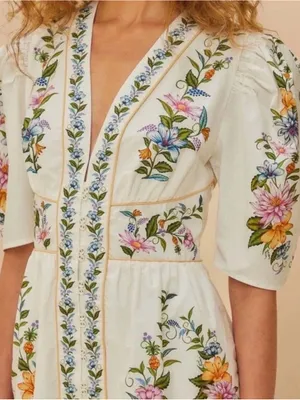 Farm Rio Sweet Bloom Dreamscape Floral Puff Sleeve Mini Dress Size L thumbnail 4