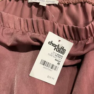 NWT Charlotte Russe Strapless Mauve Satin Wide Leg Cropped Jumpsuit - Medium thumbnail 4