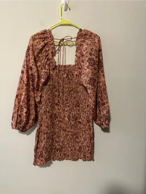 NWT Free People Smock It to Me Mini Dress Apricot Combo Pink Floral Size Small thumbnail 4
