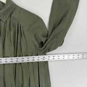 Maeve Anthropologie Olive‎ Green Tencel Tie Front Button Down Blouse Small thumbnail 3