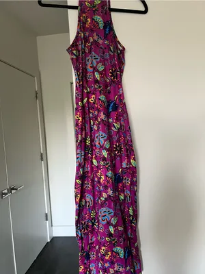 Bright Pink Floral Halter Maxi Dress thumbnail 3