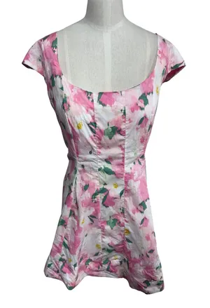A‎ New Day 12 Pink Floral Mini Dress Short Sleeve Fit & Flare Corset Woven thumbnail 1