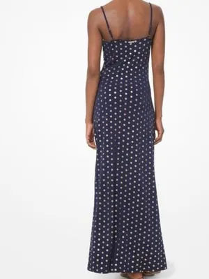 Michael Michael Kors Small Navy Gold Foiled Medallion Prints V Neck Maxi Dress thumbnail 2