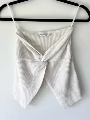 Abercrombie & Fitch Cream White Ribbed Open Twist Front Strapless Tube Top thumbnail 1