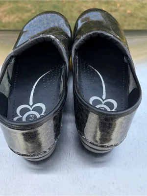 Sanita Professional Black Multicolor Glitter Patent Leather Danish Clogs Sz 40 thumbnail 6