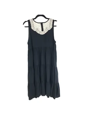 Divided H&M Shift Dress Sleeveless Tiered Goth Lace Collar Black Size 10 thumbnail 2