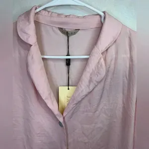 JAYLEY Pink Awilix Day to Night Feather‎ Trim Silk Sleep Trim Long Sleeve Blouse thumbnail 6