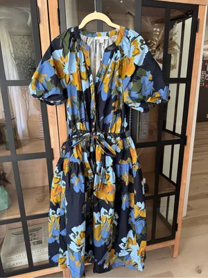 Free Assembly flora midi dress cotton short puff sleeve pockets adjustable tie thumbnail 6
