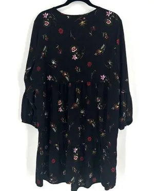 Old Navy Womens Floral Long Sleeve Velvet Trim Peasant Swing Dress Black Size XL thumbnail 3